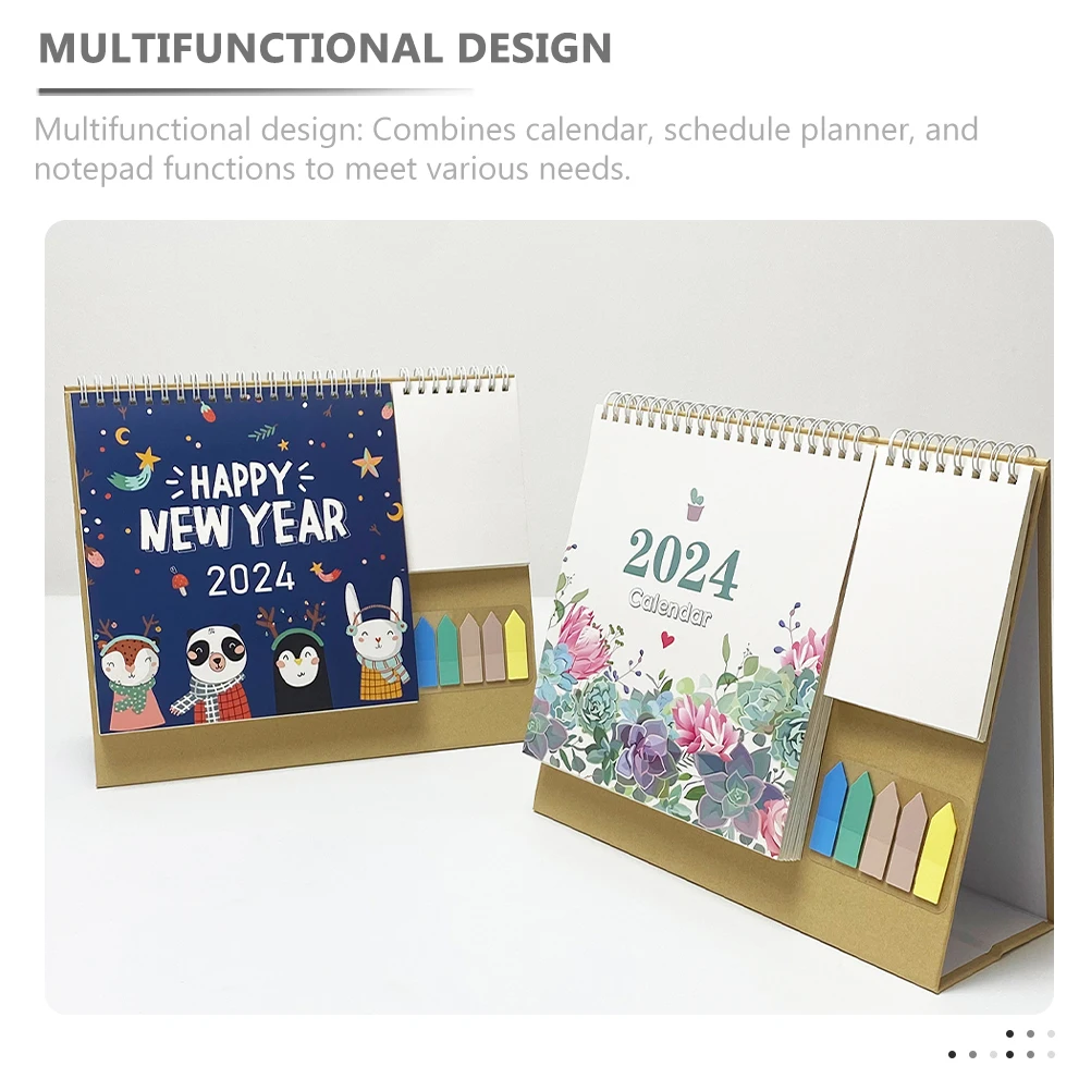2024 Desk Multifunctional Calendar Office Decor Retro Year Planner Monthly Small Stand up for Dating