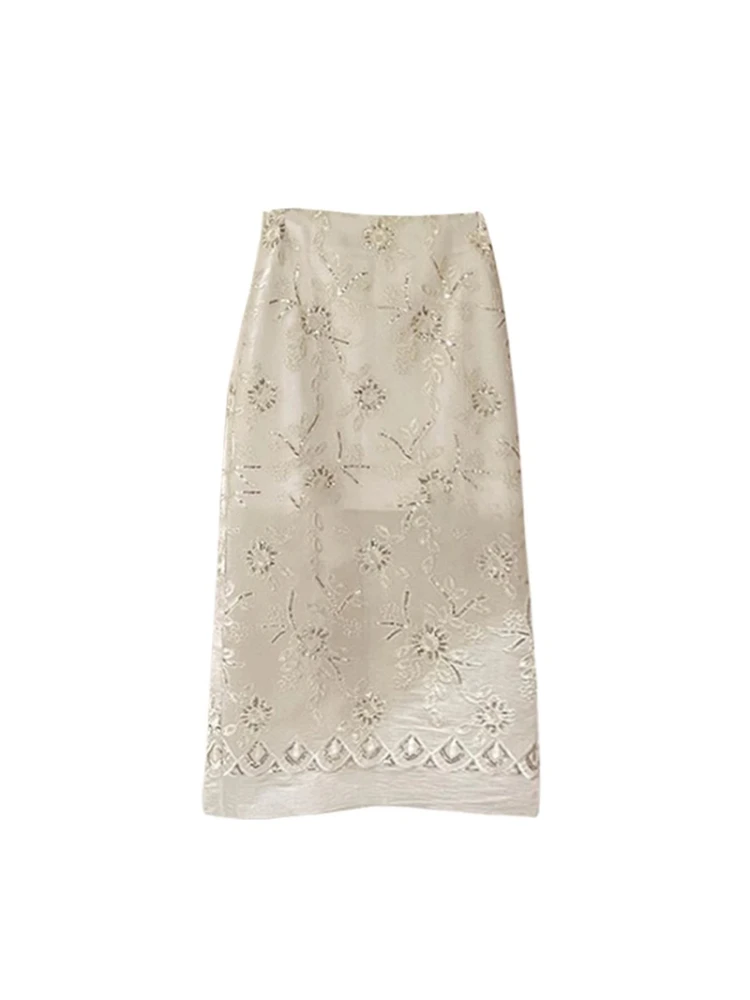 تنورة أنيقة بتصميم مفرغ ومطرز على شكل حرف A للنساء، تصميم بخصر متوسط، مناسبة للربيع والصيف، أسلوب عملي، قماش عالي الجودة