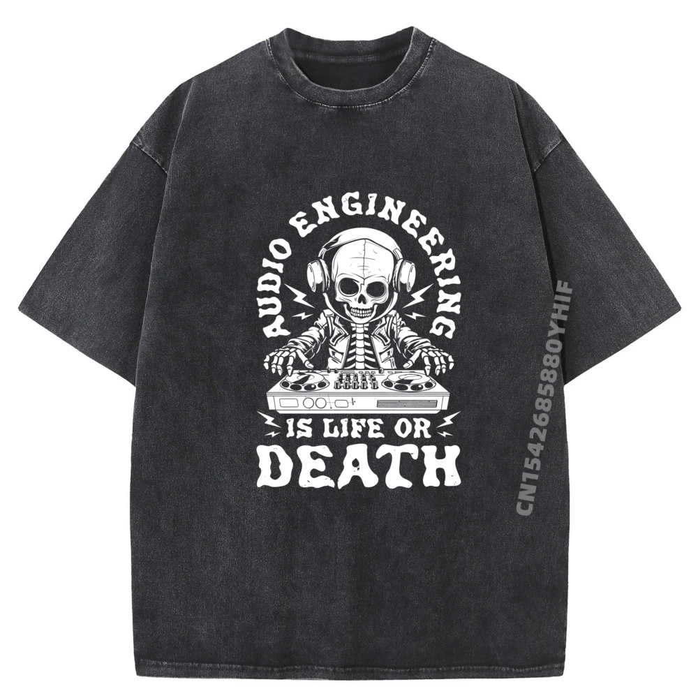 

Sound Engineer Skeleton Producer Studio Audio Engineer Одежда Мужская винтажная стираная новая футболка с графическим рисунком