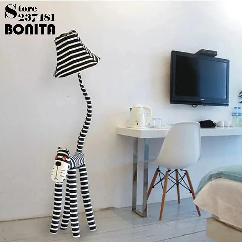 Cute Striped Cat Floor Lamp, Dimmable Night Light with Bendable Legs, Kids Bedroom Living Room Decor Christmas Birthday Gift