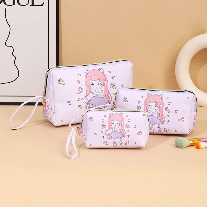 Girl cartoon waterproof large-capacity cosmetic bag high-value cosmetic storage bag cute girl heart stationery box pencil case