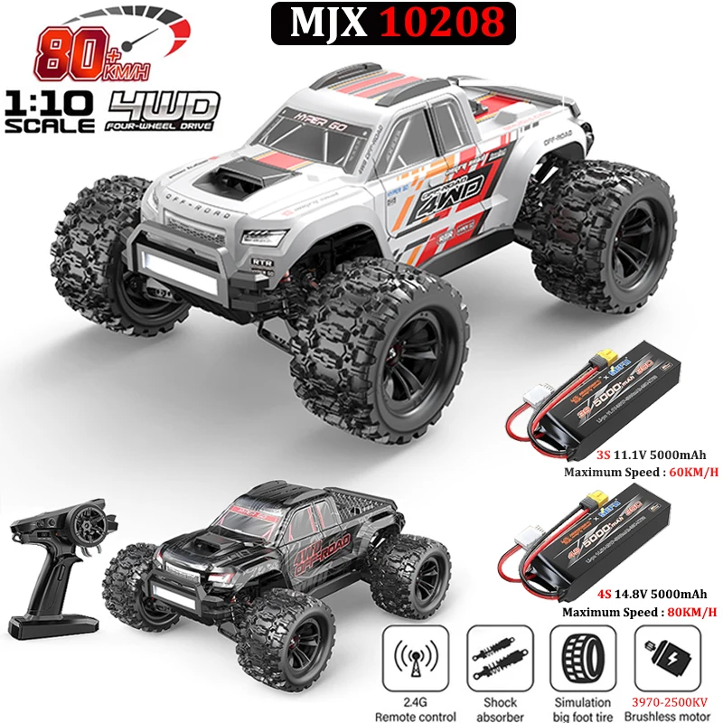 MJX Hyper Go 10208 Brushless RC Car 1/10 2.4G 4WD 80KM/H High Speed Off-Road Vehicle Remote Control Drift Monster Truck Toys