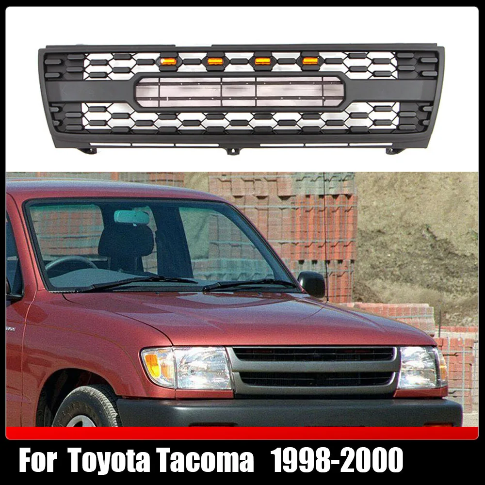 

Fit For Toyota Tacoma 1998-2000 Front Bumper Grille Trims Cover Racing Grills Black Compatible Mash Grill With 4 LED Lights