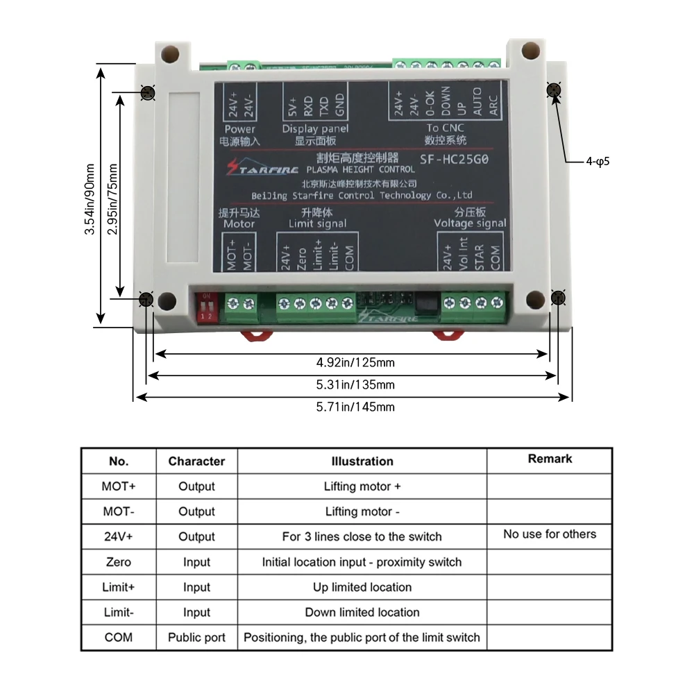 

Plasma Torch Height Controller JYKB-100-DC24V-T3 SF-HC25K Plasma Lift Kits for Plasma Cutting Machine
