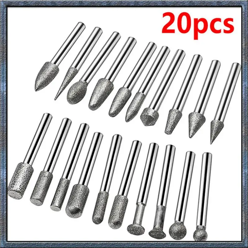 Aug. 6MM Shank Cylinder Diamond Grinding Bits Cylindrical Points Coated Carving Burrs Lapidary Tools Jade Stone Marble
