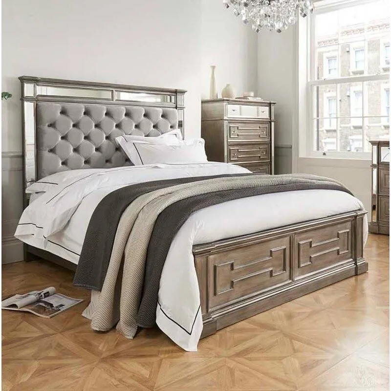 

Fabric pull button high back wedding bed, make old bed American designer villa princess bed