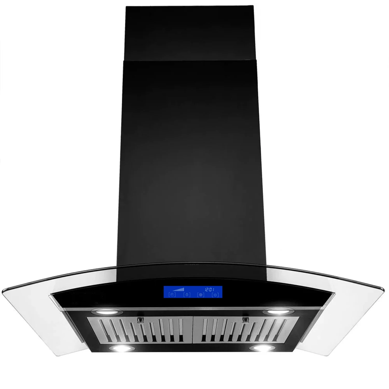 Tieasy 36 inch 700CFM Island Mount Touch Panel 3 Speed Fan Permanent Filters with LED Lights Range Hood for Kitchen YY0290BPB