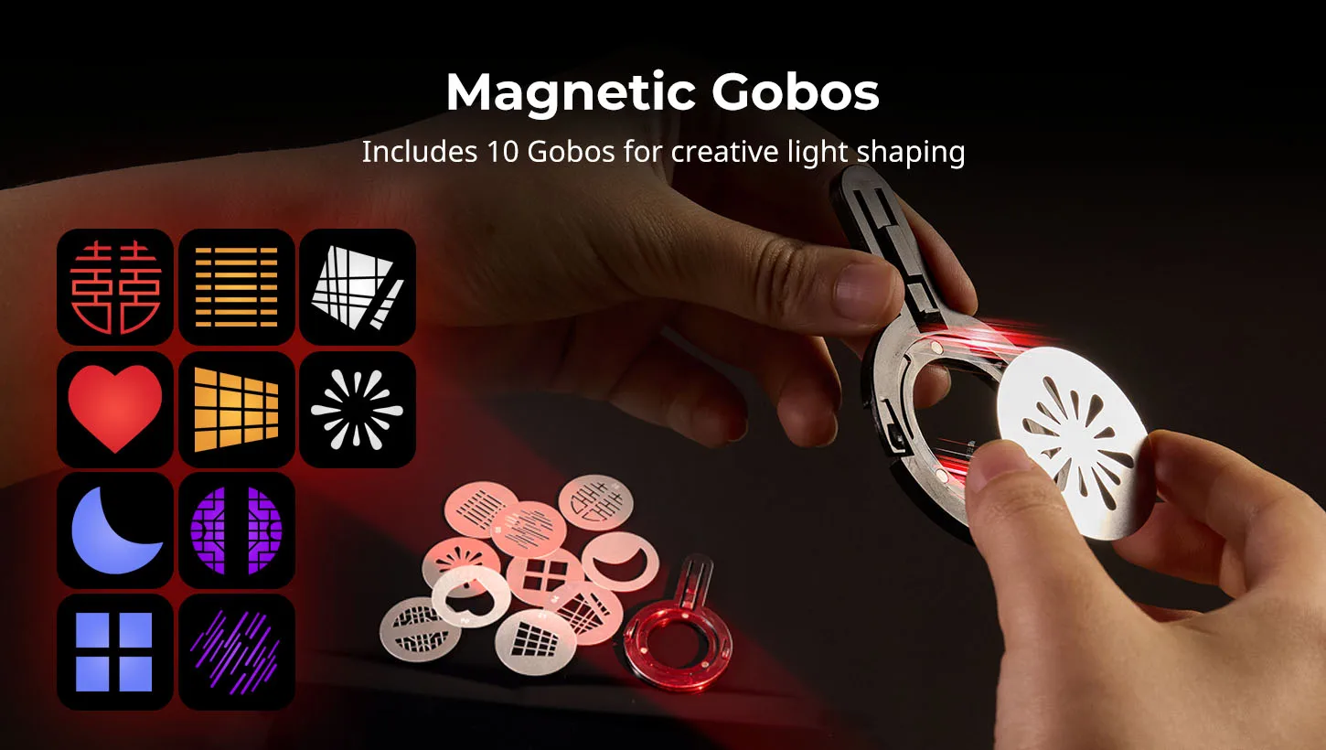 SmallRig SP Air Spotlight 36 ° Optische Projektionslinse 4-fache Helligkeit für RF 10C/20C Taschenlampe mit Framing-Shutters und GOBO-Halter – Detail 6