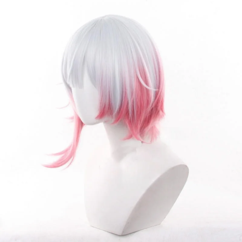 Magical Girl Witch Trial Cosplay Sakuraba Ema Emma Cosplay Wig Fiber Synthetic Wig Pink Silver Short Wig Halloween + Wigs Cap