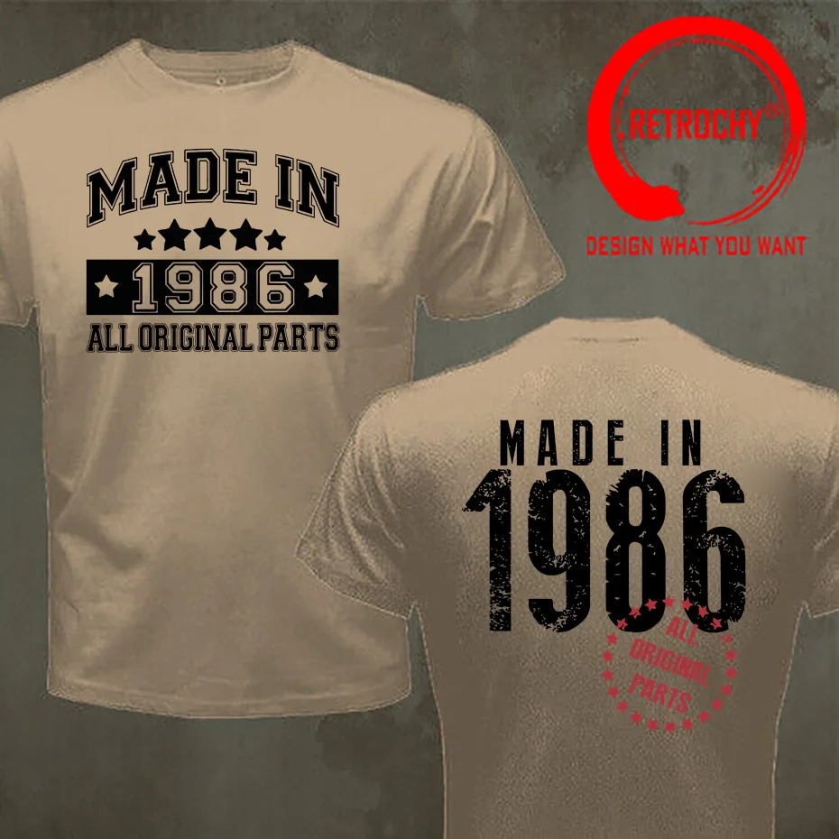 40th Birthday Retro T-shirts for Men Made in 1986 All Original Parts Limited Edition Front & Back Graphic Short Sleeve Tee Shirt