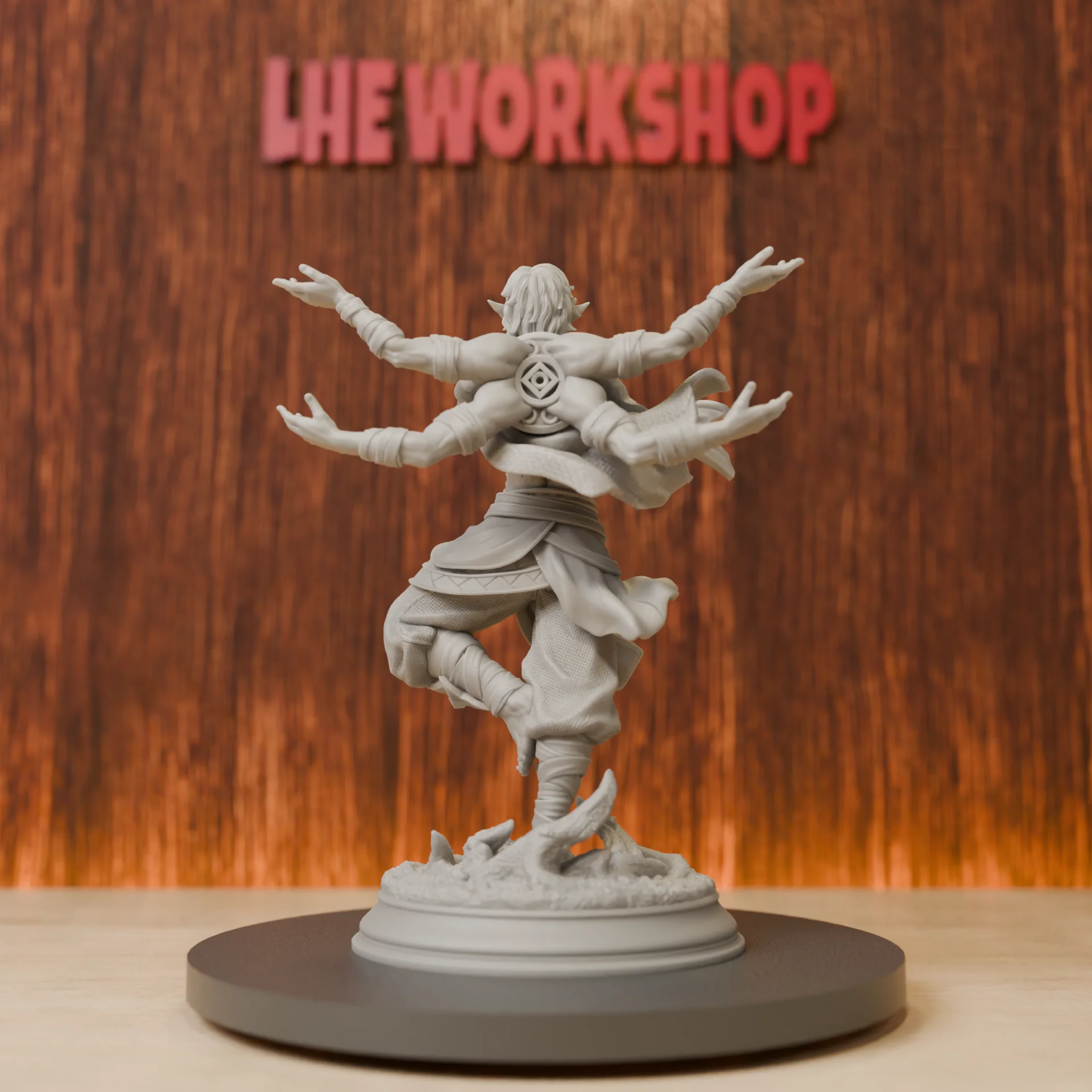 Elf Monk Miniatures | 28mm-75mm | Resin 3D Printed DND Pathfinder Mini | Unpainted Grey