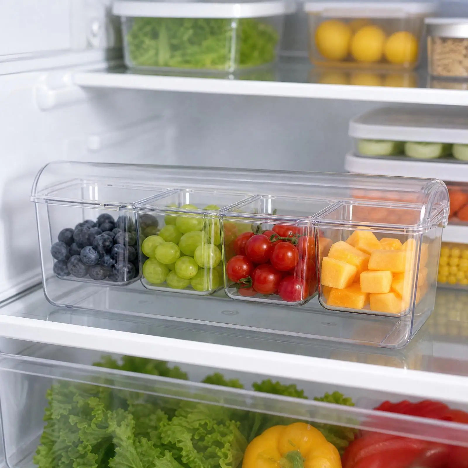 Rectangular Pet Storage Box with Dividers Freezer Clear Food Container with Lid Divided for Kitchen Storage, Meal Prep, Lunch
