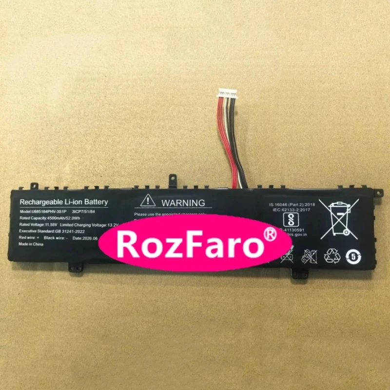 RozFaro U685184PHV-3S1P 10-pin 8-wire 11.55V 52Wh 4500mAh Laptop Battery For N14NPL Notebook
