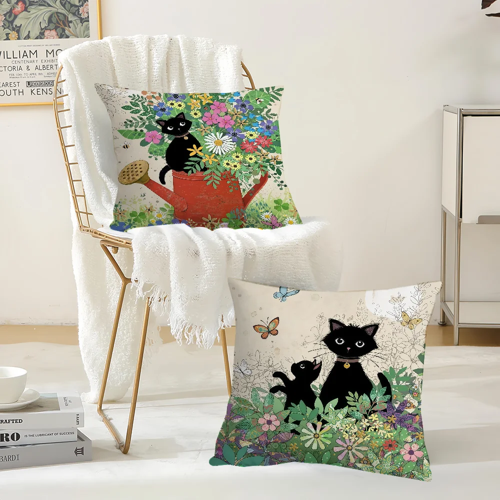 Black Cat cushion cover Anti-Dustmite Sofa Cushion Decorative Office Cover Lounge Area Indoor & Outdoor Use