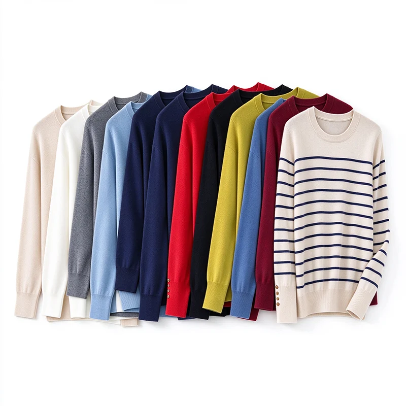 Guobioziy Fall Minimalist Round Neck Sweater Women Long Sleeve Knit Top Soft Touch Loose Fit Casual Daily Wear Office Lady