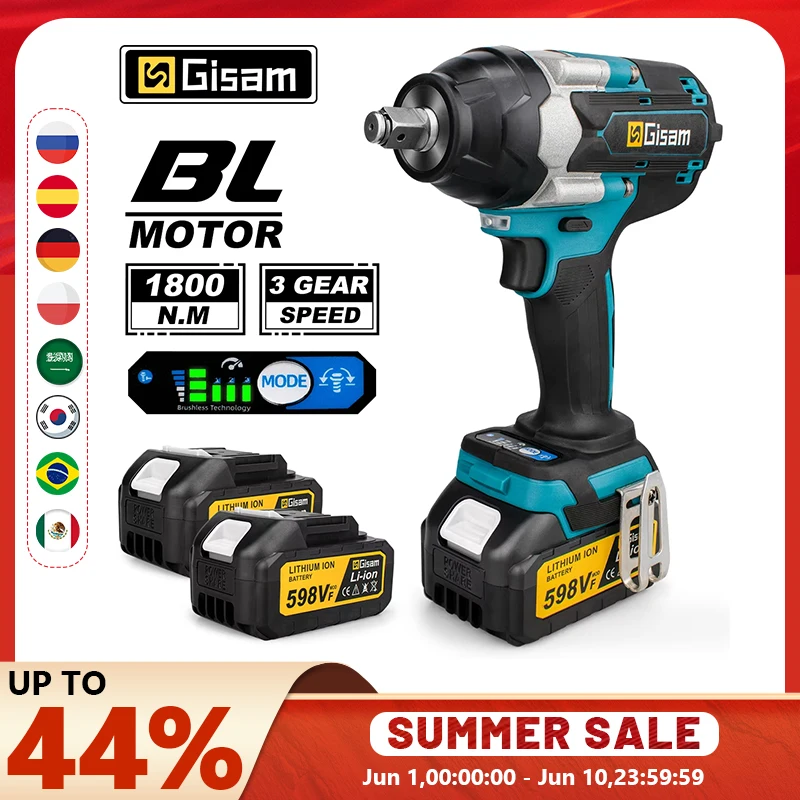 Makita – clé à chocs électrique sans balais, couple 1800N.M, batterie Lithium-Ion de 1/2 pouces, clé sans fil, outils pour broches de batterie 18V