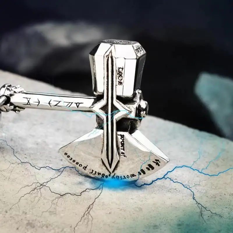 Nordic Thor's Hammer Pendant Gothic  Futhark Character Ax Necklace Mens Punk Hip Hop Trendy Party Jewelry