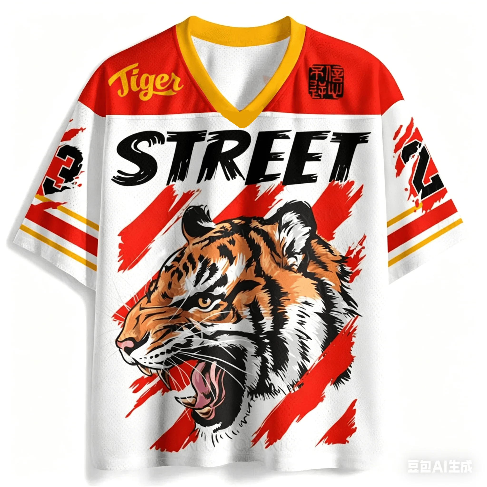 Adult and Children Y2K Fierce Tiger 3D Print American Retro V-Neck Jersey Loose Breathable Quick-Dry T-Shirt