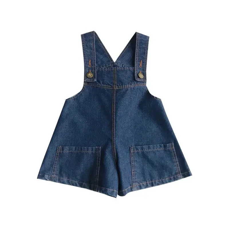 Korean Style Girls' Denim Overalls Shorts Baby Loose Casual Denim Overalls Middle Children's Summer New All-match Denim Shorts