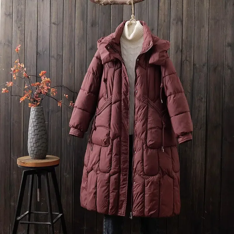 

Модная женская зимняя куртка большого размера, свободное легкое длинное хлопковое пальто, новинка 2024, теплая повседневная одежда с капюшоном Abrigo A351