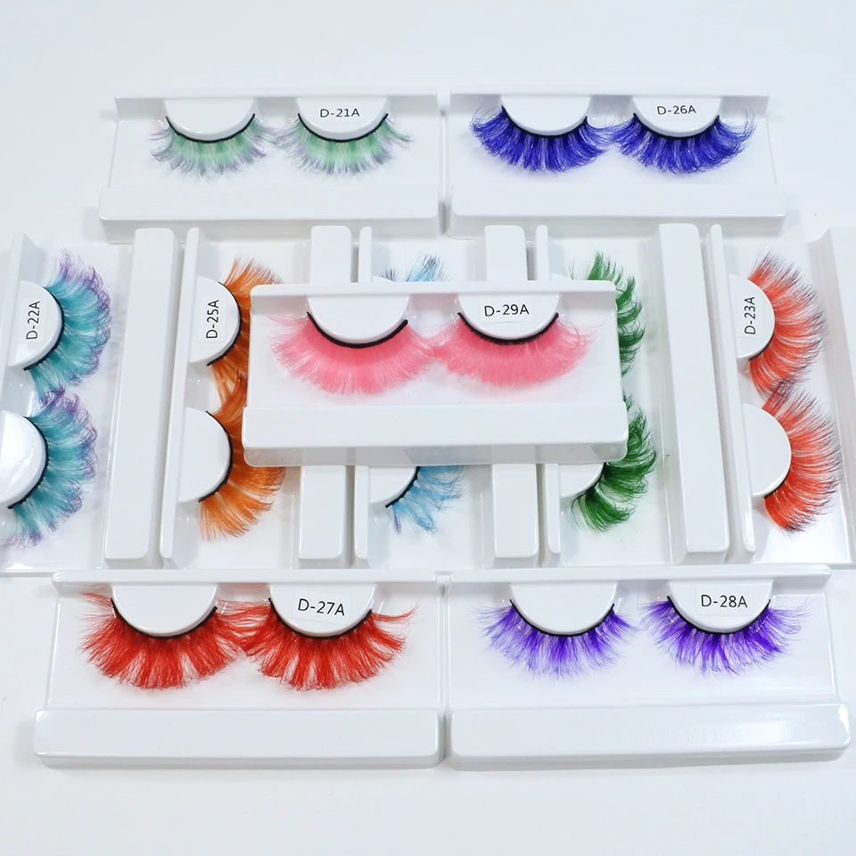 Colored Lashes Newest Gradient Green Blue Red False Eyelashes Dramatic Cosplay Party Faux Mink Color Eyelashes