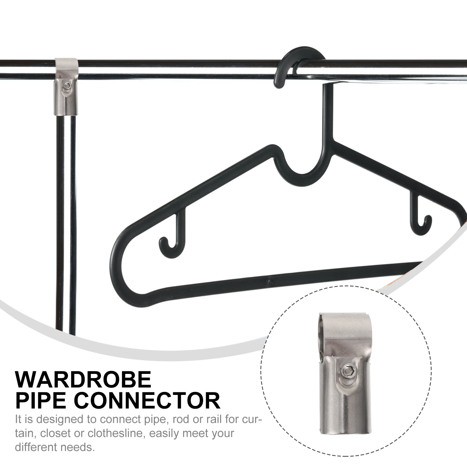 

5pcs Stainless Steel Two-Way Connector For Clothes Rail Curtain Wardrobe Extension Rust Resistant Wall Mount Silver