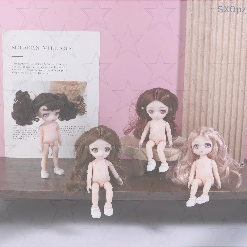 

Kids' Gift, 16cm Lovely Anime Face 1/8 Scale Doll Set, Bare Body, 3D Real Eyes, Miniature Dollhouse Toy