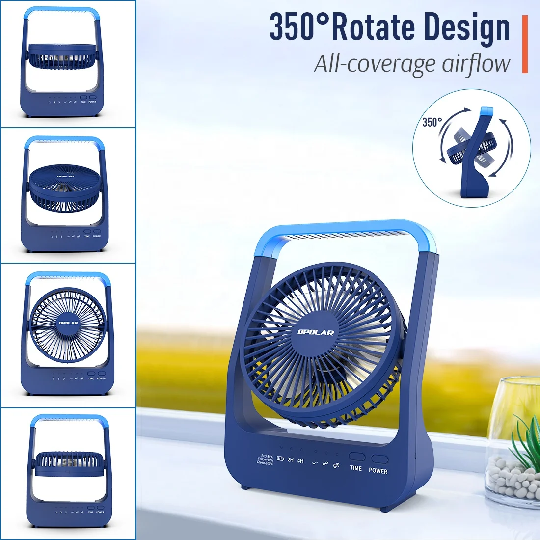 مروحة تعمل بالبطارية، 20000 مللي أمبير في الساعة للتخييم قابلة لإعادة الشحن عبر USB، محمولة للمكتب في الهواء الطلق، مؤقت 2/4 ساعات، 3 سرعات