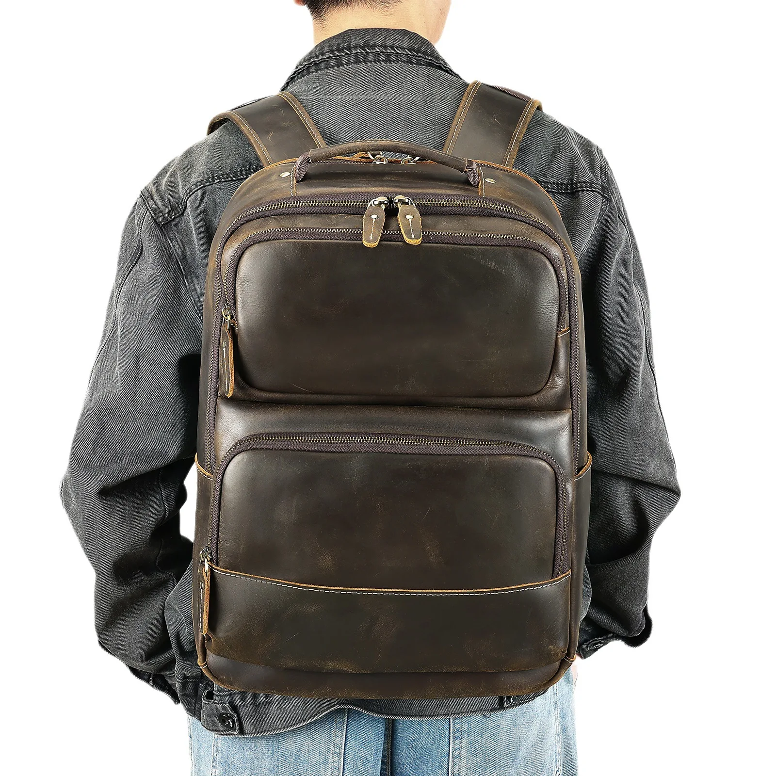 

Большой кожаный рюкзак для мужчин, роскошный дизайнерский рюкзак для ноутбука, мужской рюкзак для школьной сумки, дорожный рюкзак, мужской рюкзак