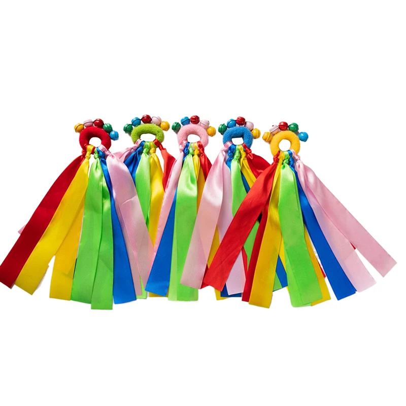 1Pcs Kids' Wristband Ribbon Sports Pom Club Cheer Dancing Props Elastic Strap with Rope