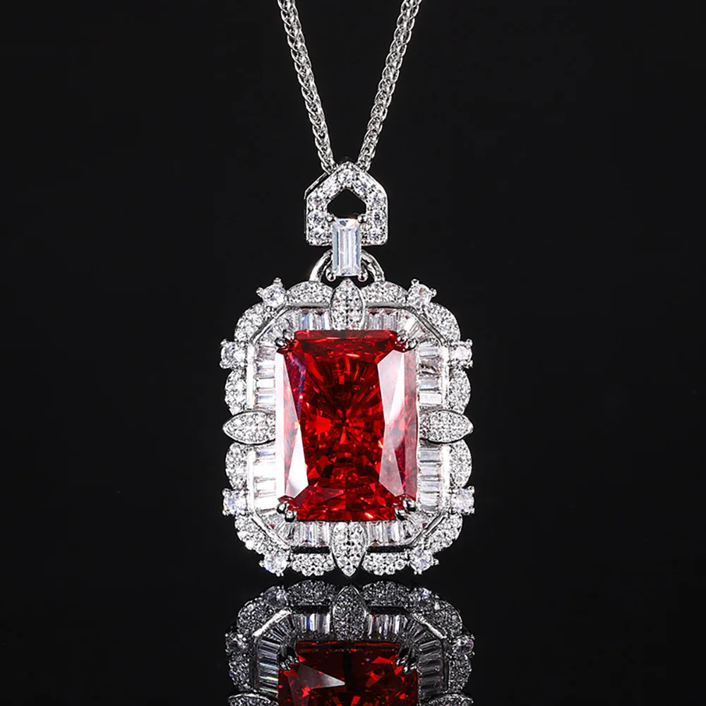 Vintage 15*20mm Ruby Sapphire Pink Quartz Big Pendant Necklace for Women Gemstone Cocktail Party Fine Jewelry Accessories Gifts