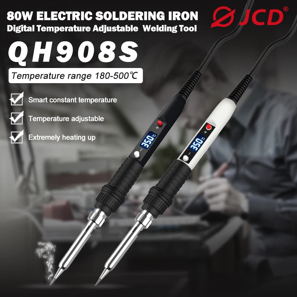 JCD 80W Electric Soldering Iron Kit Adjustable Temperature 110V 220V LCD Welding Tool Ceramic Heater Soldering Iron and Tin Wire