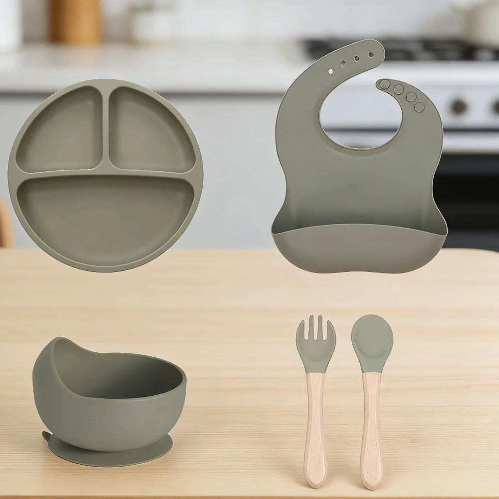 

Тарелка для кормления в форме медведя, набор силиконовой посуды, миска для кормления с защитой от падения, встроенная разделенная тарелка, вилка, ложка