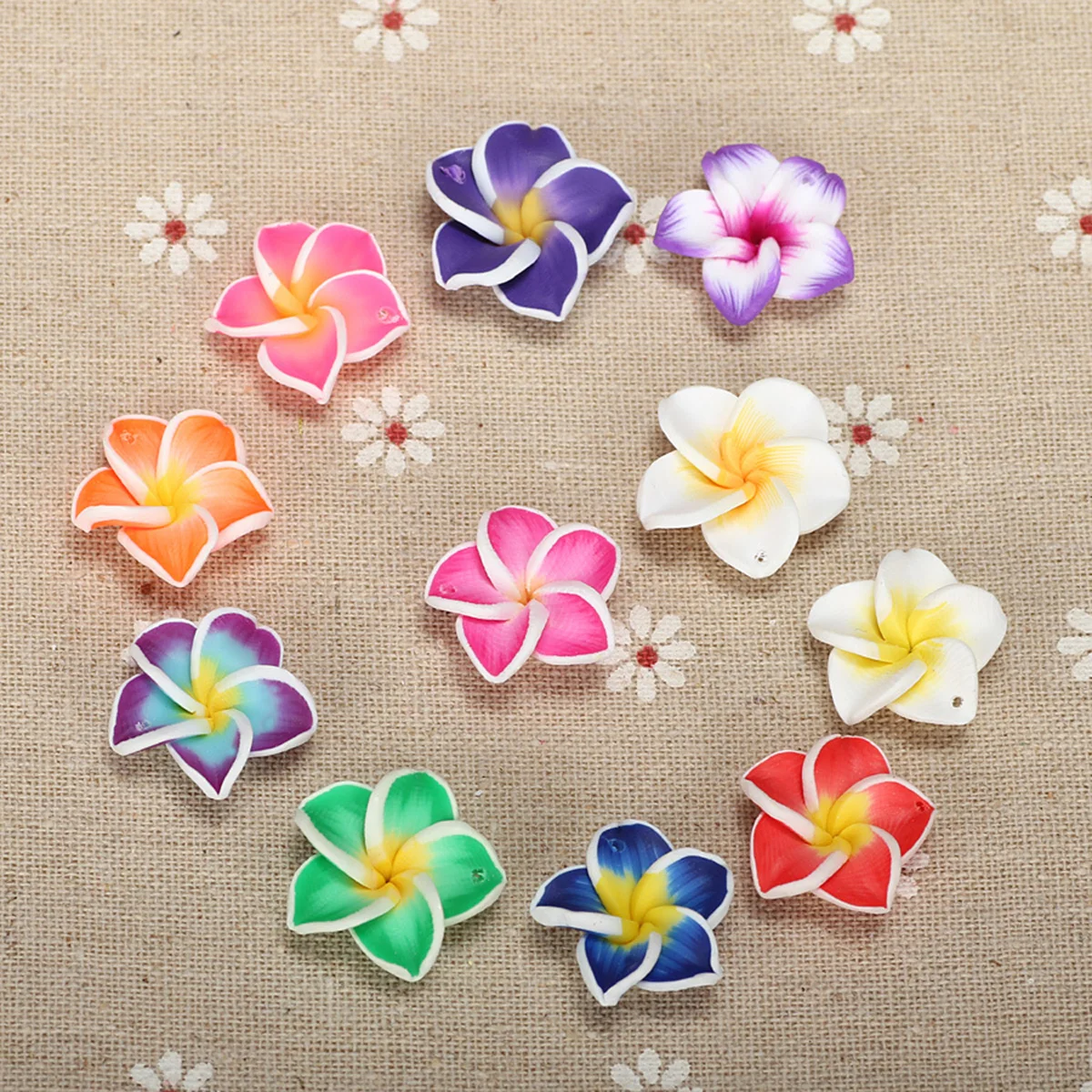 50 Pcs Plumeria Flower Clips Phone Case Decor Polymer Clay Lucky Bag Flowers Spacer DIY Beads