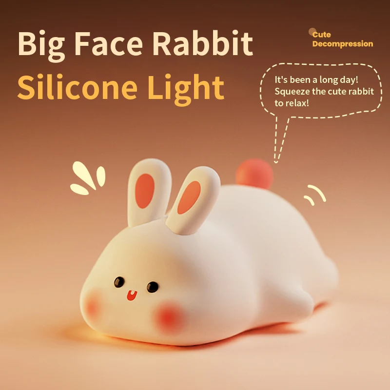 Veilleuse en forme de lapin mignon aste en silicone avec capteur tactile, lampe de nuit endormie, cadeau pour enfants, décor de fête de vacances