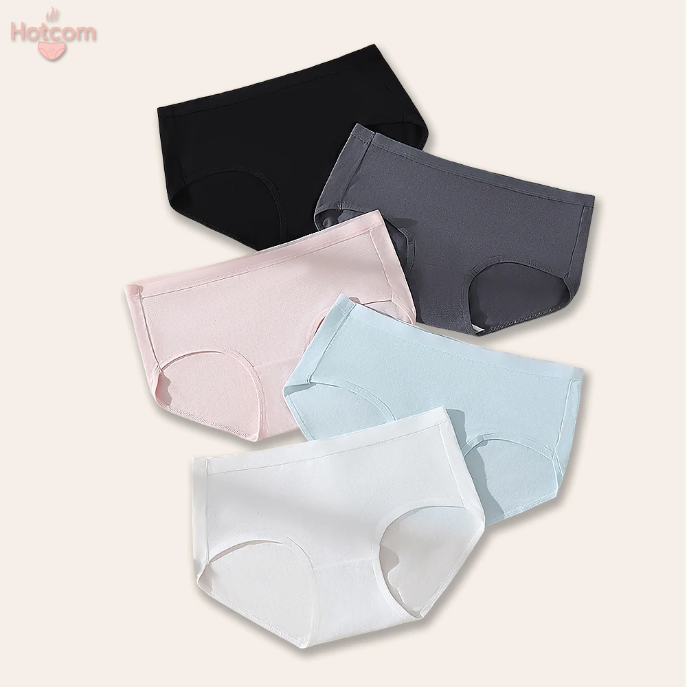 Hotcom 5Pcs Women High Waist Cotton Underwear Soft Breathable Plus Size Tummy Control Shapewear Comfortable Briefs Panties