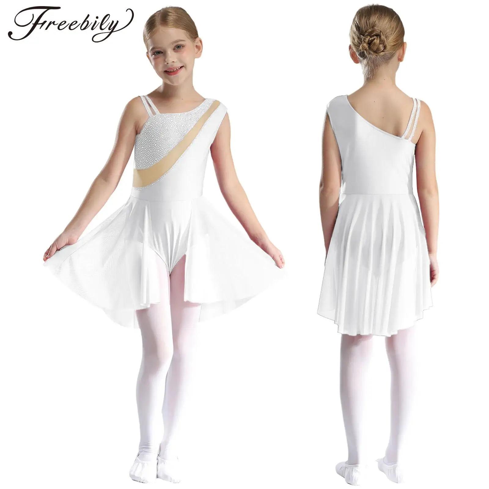 Crianças meninas vestido de patinação artística dança lírica ballet ginástica acrobacias collant malha pura brilhante strass contornado bodysuit