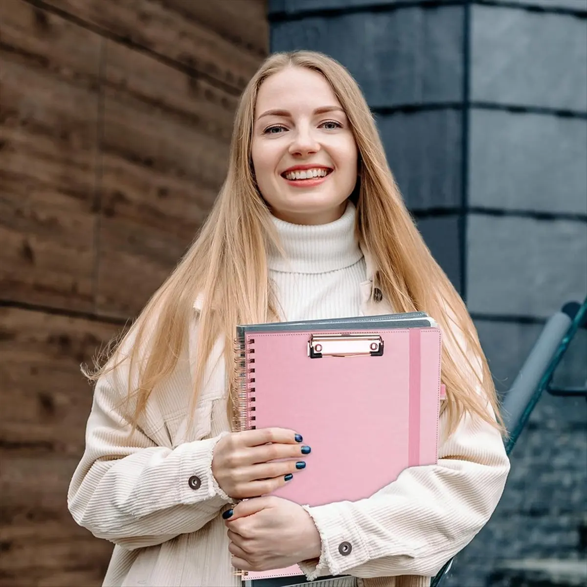 ABQR Presse-papiers en spirale rose avec sac de rangement à fermeture éclair, sac de rangement pour porte-documents avec presse-papiers, 5 dossiers divisés
