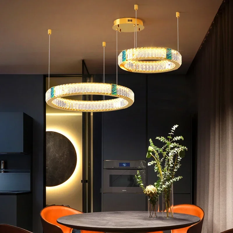 Modern living room golden crystal round ceiling chandelier luxury glossy remote control dimming LED light luxury chandelier