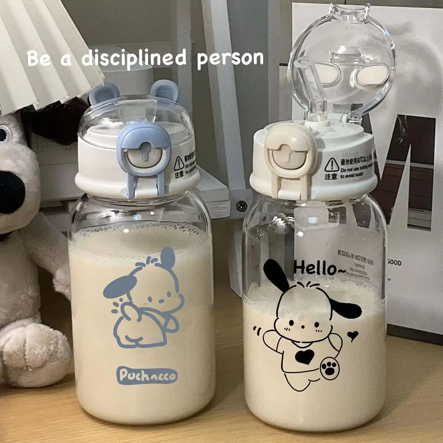 500ML Sanrio Hello Kitty Pochacco Transparent Straw Cup Anime Cartoon Kuromi Cinnamoroll for Kid Kawaii Bottle Water Cup Gifts