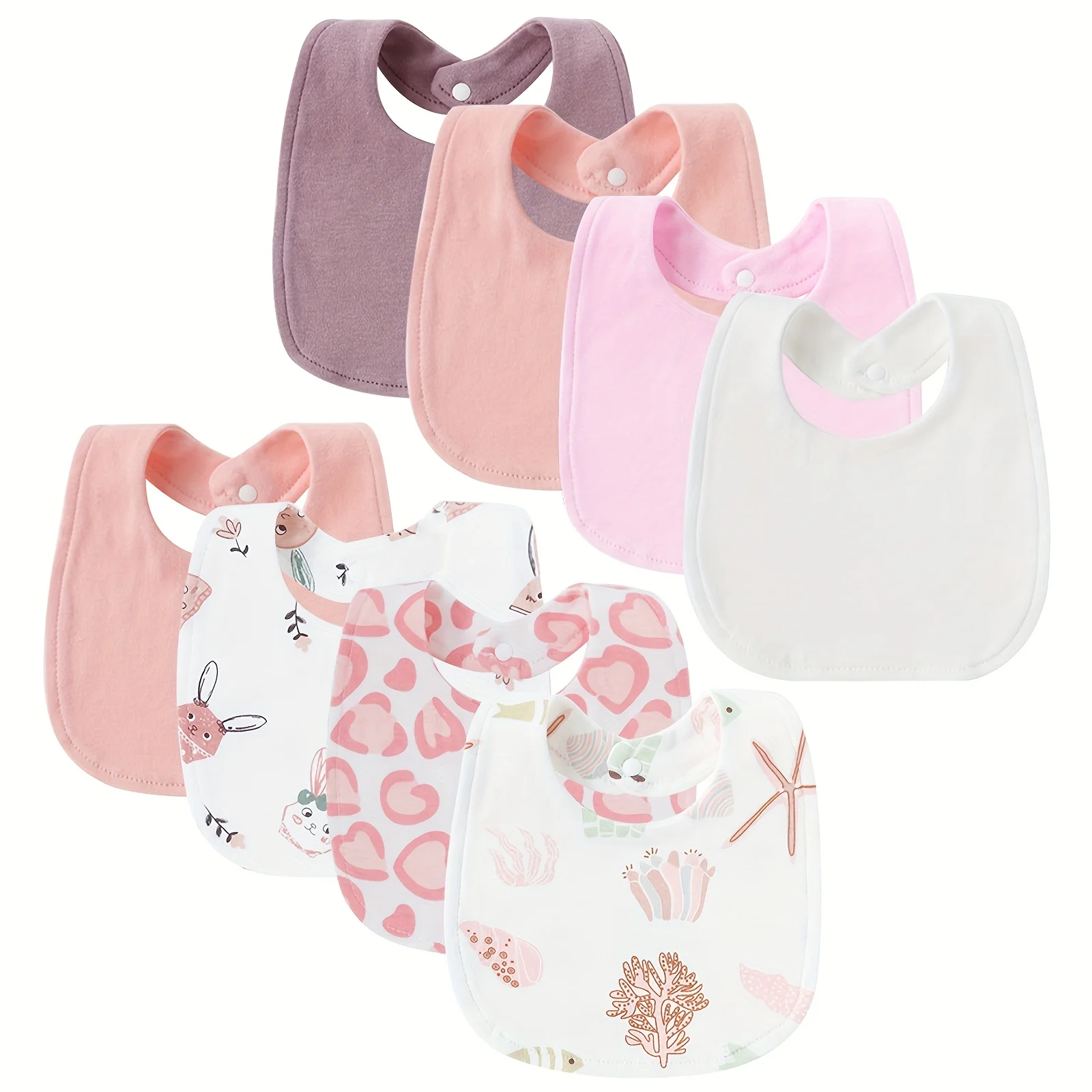 

8-Pack Baby Bibs: Absorbent & Breathable with Snap Closure, Ideal for Teething, Drooling, and Feeding (Unisex)