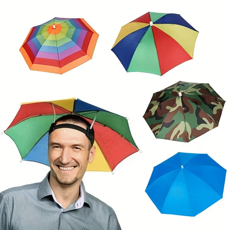 Faltbare Kopfbedeckung, Regenschirm, tragbar, wasserdicht, Angelhut, 55 cm, freihändiger Regenhut für Wandern, Camping, Tarnung, Regenschirm für Erwachsene – Detail 9