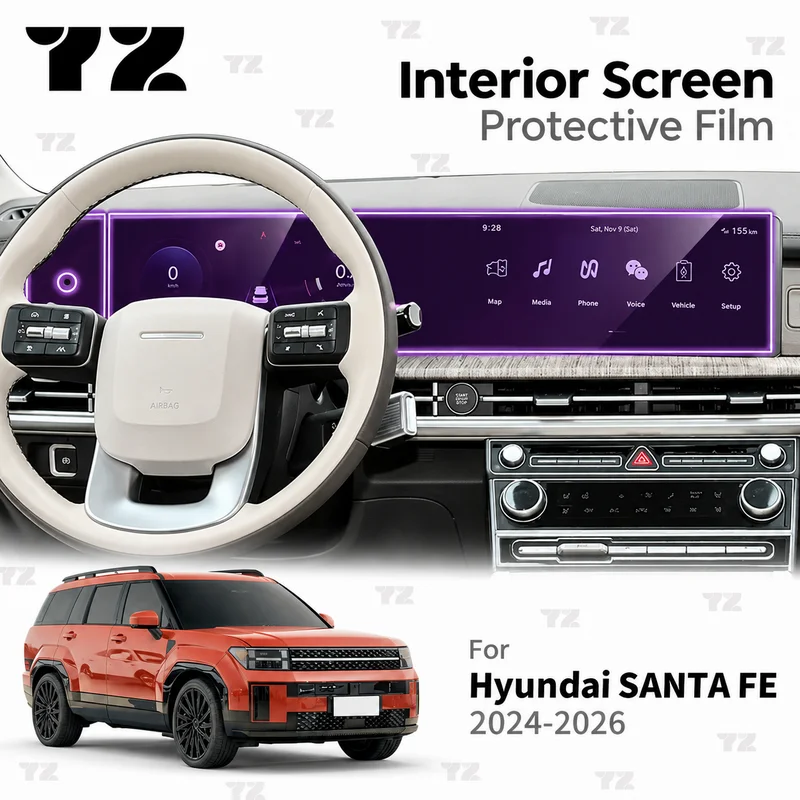 YZ Invisible TPU Center Console Screen Protective Film For Hyundai Santa Fe 2024-2026 Interior Scratch Resistant Car Accessories
