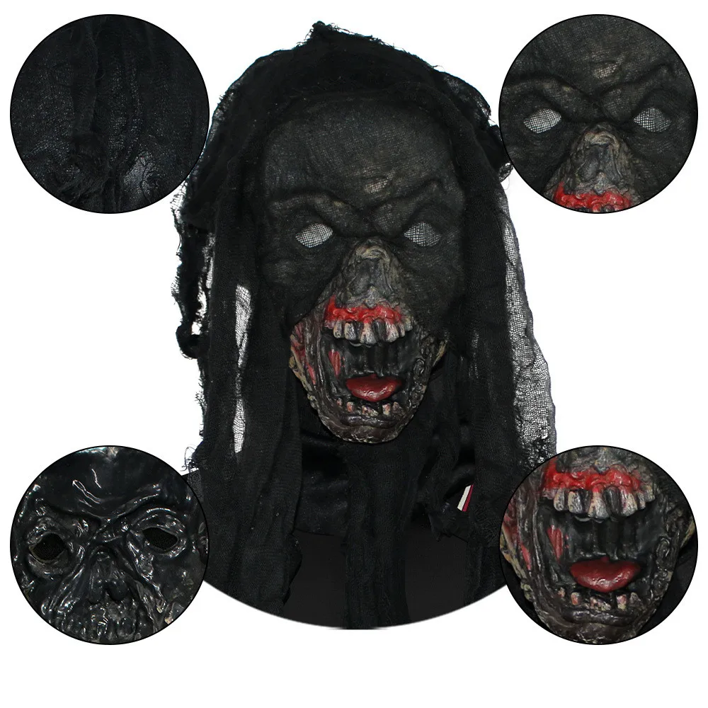 Halloween Skelett-Kopfmaske, Realistische Verbrannte Schädelmaske, Gruselige Schwarze Zombie-Gesichtsmaske für Karnevalskostümpartys – Detail 4
