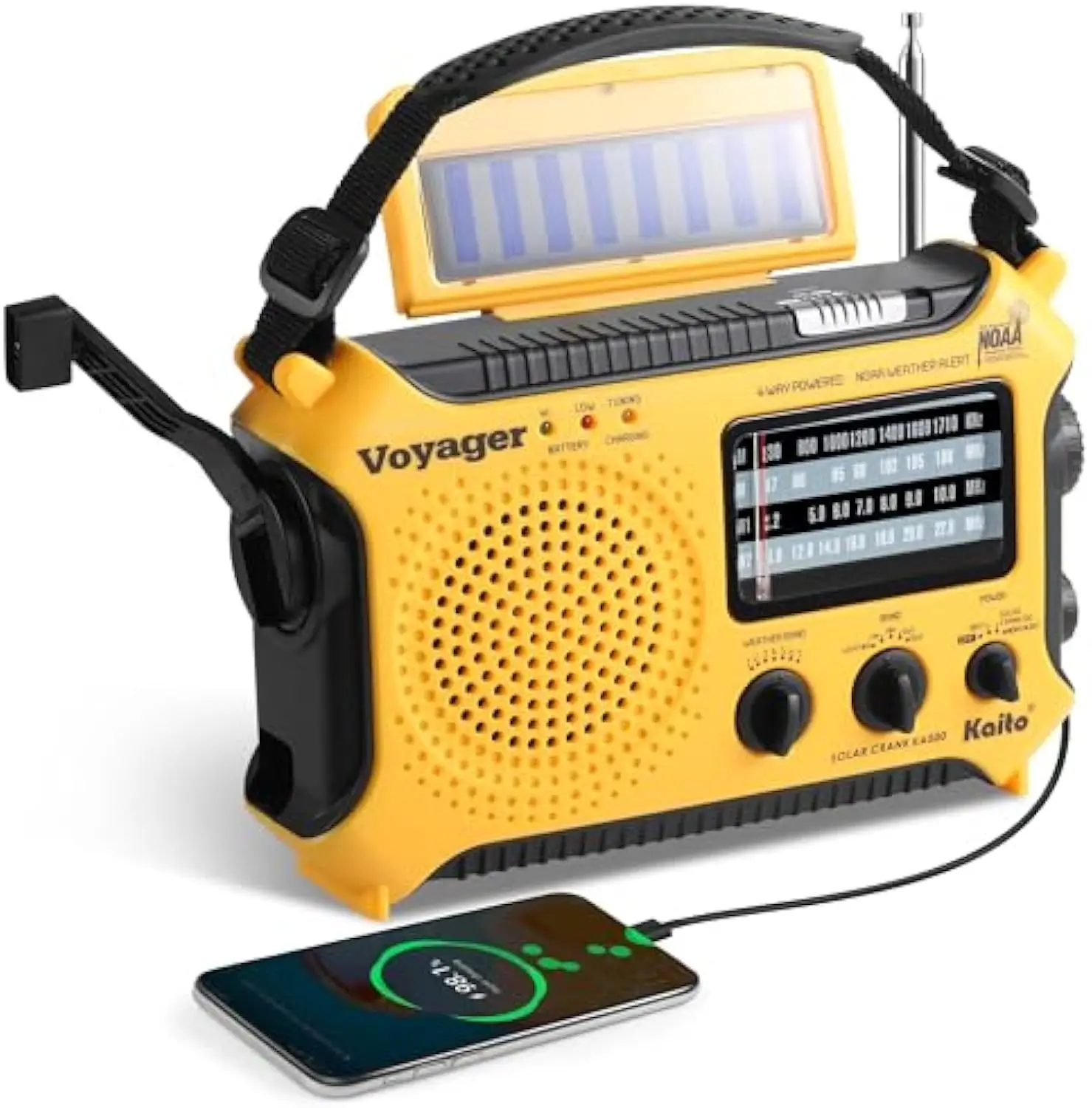 

Yellow Portable Radio 3-Way Powered Solar Dynamo Emergency AM/FM/SW/NOAA Weather Alert Flashlight Charger Cellphone