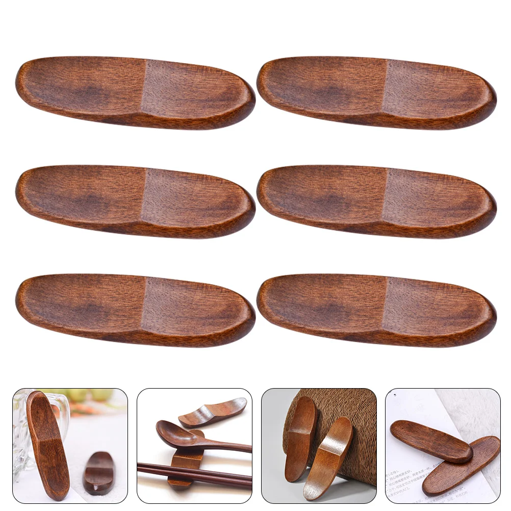 

6 Pcs Solid Wood Chopsticks Spoon Holder Spoons Rests Holders Desktop Fork Wooden Japanese-style Stand