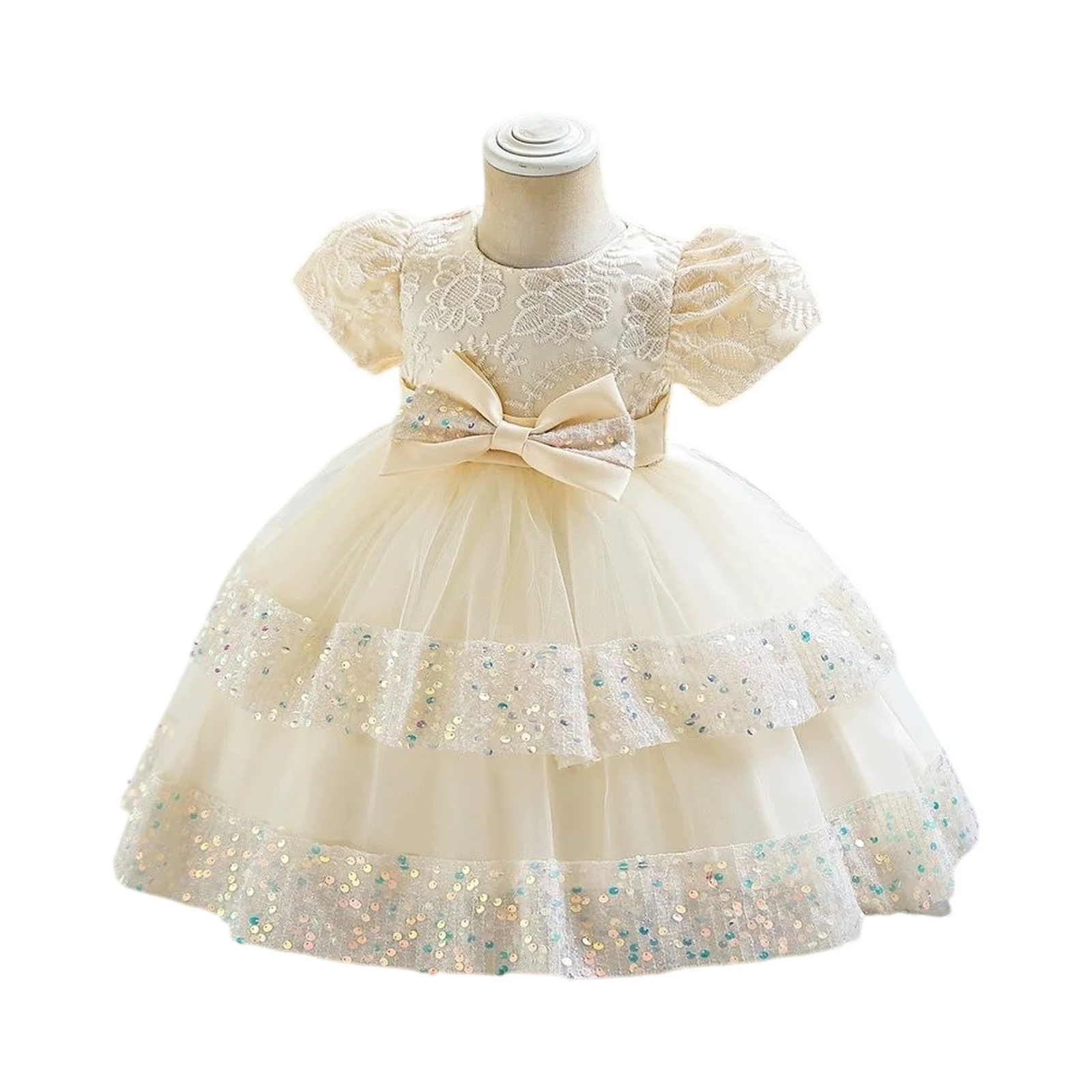 

Fashion Baby Bow Girls Party Dresses Cotton Short Sleeve Children Clothing Bridesmaid Dresses Summer Kids Dresses for Girls