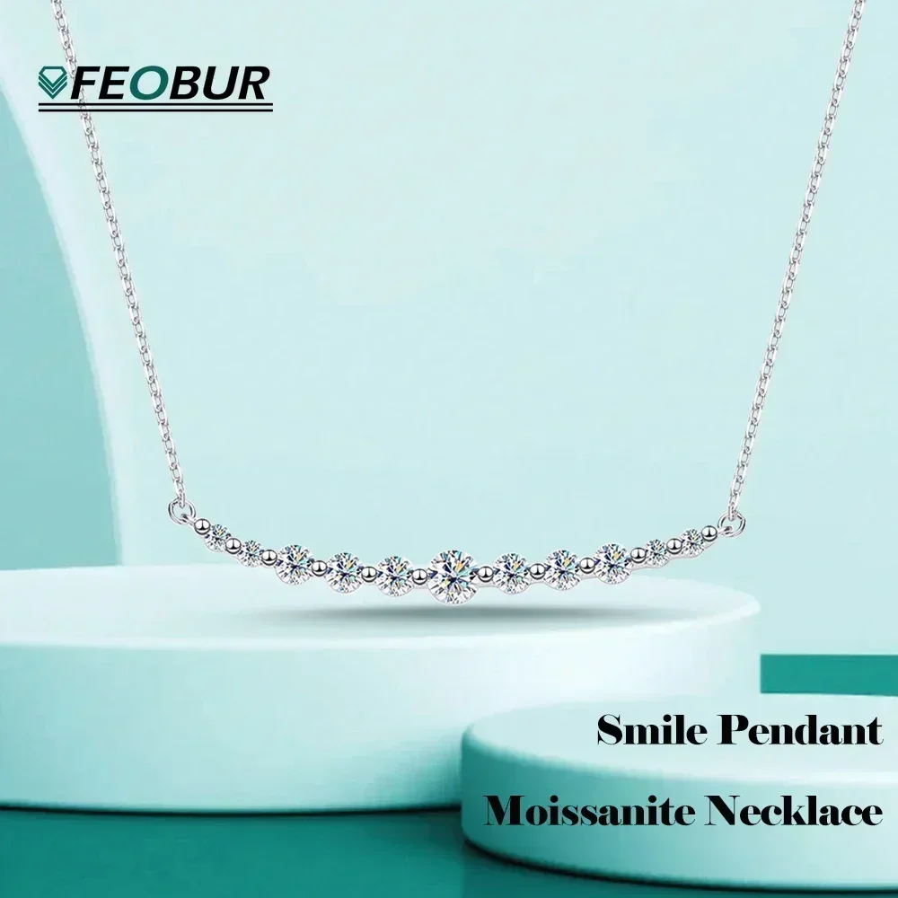 

Smile Pendant Necklace for Women 925 Sterling Silver 1.1ct D Color Moissanite Diamond Necklaces with Certificate Fine Jewelry