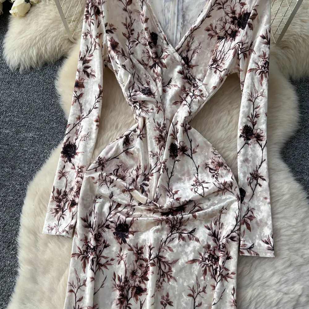 Elegante abito Vesditod da festa in velluto con scollo a V vintage, moda coreana, abiti da cerimonia per abiti da donna