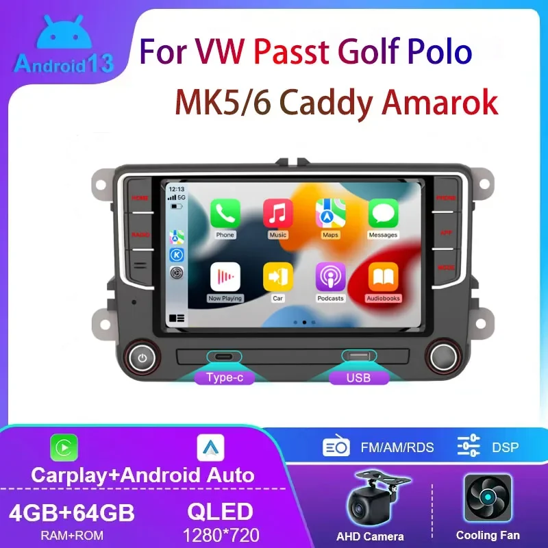 7-inch original Android 13 4+64GB suitable for VW Passat Golf Polo MK5/6 Caddy Amarok Carpet Car Stereo Radio GPS WIFI B